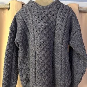 100% Wool fisherman's Sweater Mens XS Blue Marl Crew Neck Pullover NWOT